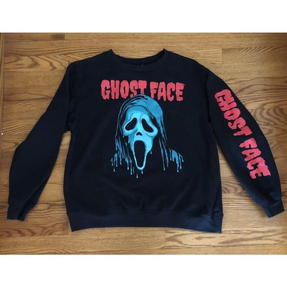 SCREAM Ghost Face Pullover Black Sweatshirt LS Horror Men's Size SM Spell out